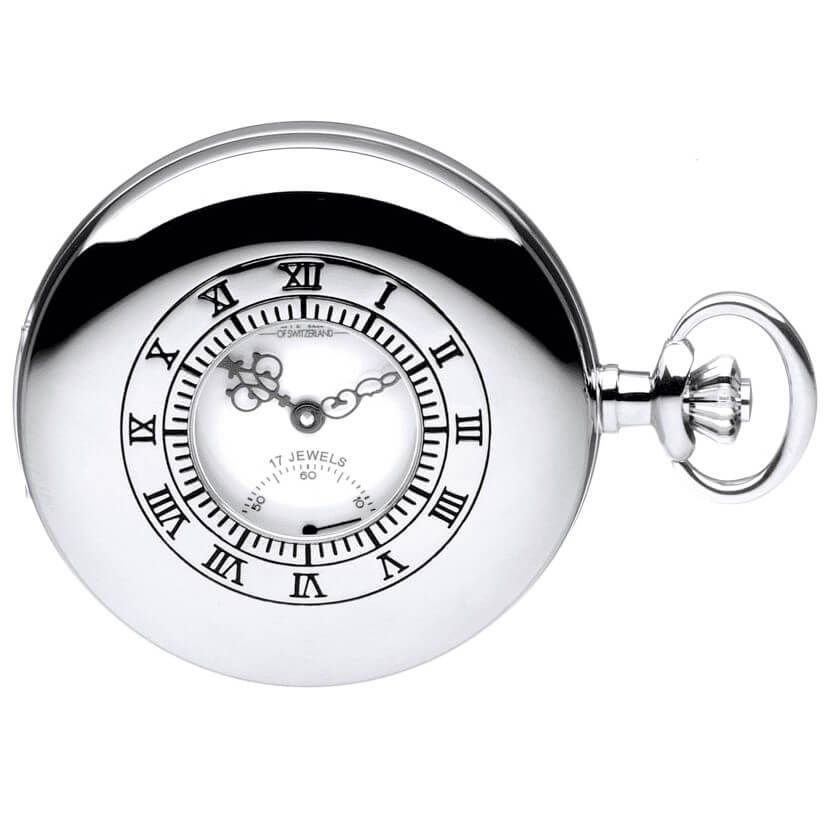 Chrome Plated Mechanical Half Hunter Pocket Watch