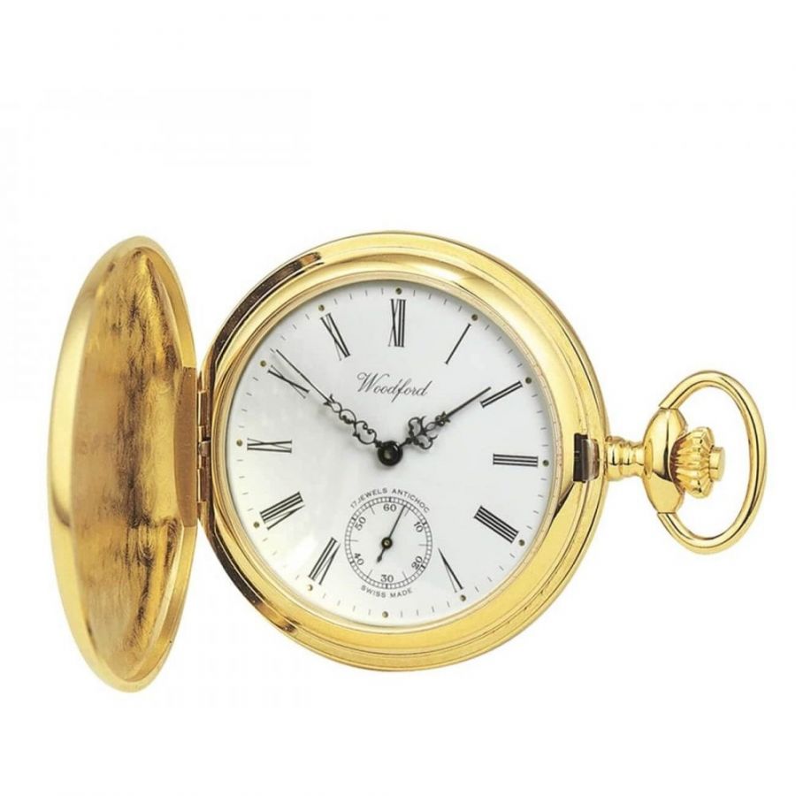 Gold Plated 17 Jewel Swiss Mechanical Full Hunter Pocket Watch Compact Dial