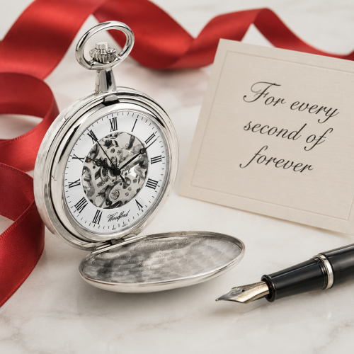 Chrome Mechanical Double Hunter Skeleton Pocket Watch