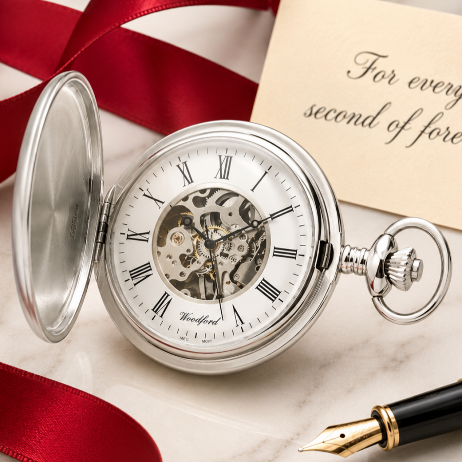 Sterling Silver Jubilee Hallmarked Skeleton Double Hunter Pocket Watch