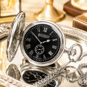 Black Sunburst Full Hunter Mechanical Pocket Watch