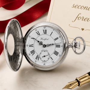 Chrome Plated White Face Mechanical Half Hunter Pocket Watch