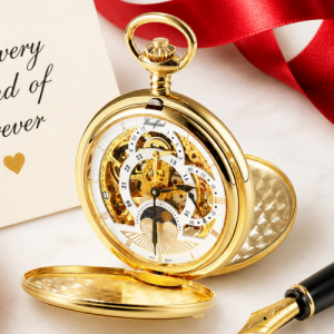 Gold Plated 17 Jewel Dual Moon Dial Mechanical Double Hunter Pocket Watch