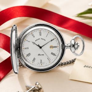 Chrome Plated Full Hunter Quartz Pocket Watch with Roman Numerals