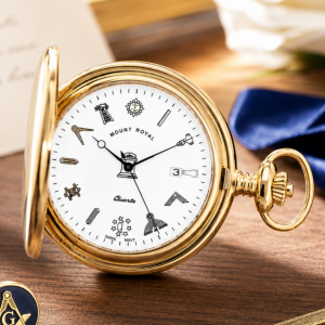 Masonic Gold Plated Full Hunter Quartz Pocket Watch