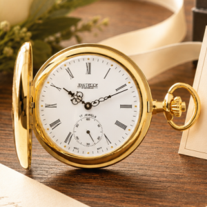 Half Hunter Gold Plated Mechanical Pocket Watch With White Face