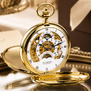 Gold Plated Double Hunter Dual Dial Moondial Pocket Watch