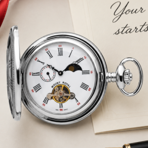 Chrome Plated Mechanical Half Hunter Pocket Watch with White Face