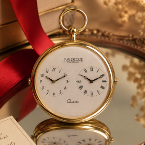 Slim Gold Plated Quartz Dual Time Pocket Watch