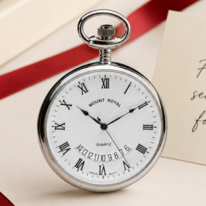 Chrome Plated Quartz Open Face Pocket Watch