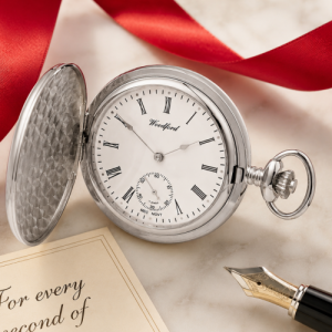 Chrome Plated Full Hunter Mechanical Pocket Watch With Chain