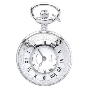 Silver Plated Half Hunter Quartz Pendant Necklace Watch