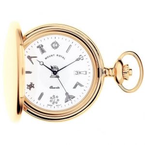 Masonic Gold Plated Full Hunter Quartz Pocket Watch