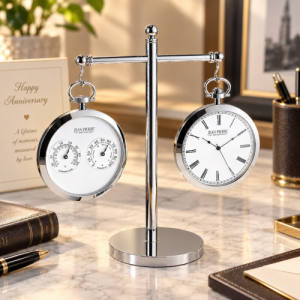 Gents Large Pocket Watch Thermometer & Hygrometer With Stand