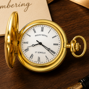 Polished Gold Plated 17 Jewel Mechanical Full Hunter Pocket Watch