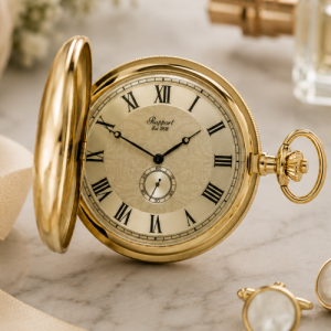 Gold Plated Polished Full Hunter Champagne Dial Quartz Pocket Watch