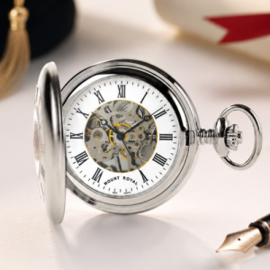 Matt Finish Chrome Plated Mechanical Half Hunter Pocket Watch