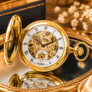 Gold Plated Half Hunter Mechanical Pocket Watch With Open Back
