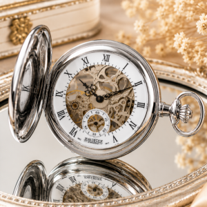 Chrome Plated Half Hunter Mechanical Pocket Watch With Open Back