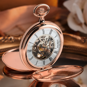Rose Gold Plated Double Half Hunter Mechanical Pocket Watch