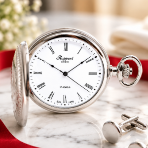 Chrome Plated Mechanical Hunter Pocket Watch with Skeleton Back