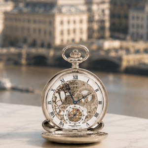 The Bridewell - Chrome Plated Mechanical Double Half Hunter Pocket Watch