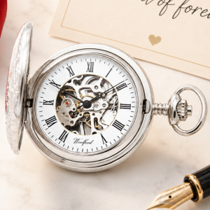 Chrome Plated Skeletal Mechanical Half Hunter Pocket Watch
