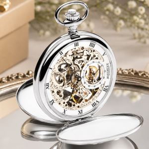 Chrome Plated Double Hunter Mechanical Pocket Watch