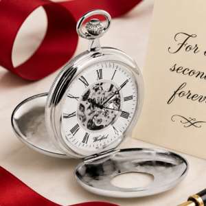 Double Half Hunter Chrome Plated Mechanical Pocket Watch