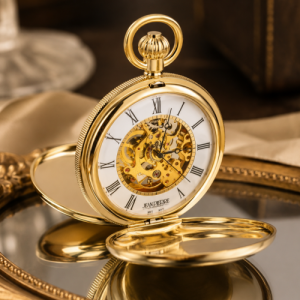Gold Plated Double Hunter Mechanical Pocket Watch With Heartbeat Window