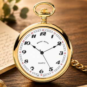 Open Face Gold Plated Quartz Pocket Watch