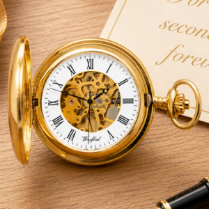 17 Jewel Gold Plated Mechanical Half Hunter Pocket Watch