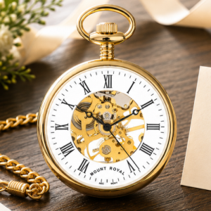 Gold Plated Open Face Mechanical Pocket Watch
