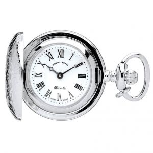Silver Plated Full Hunter Pendant Necklace Watch