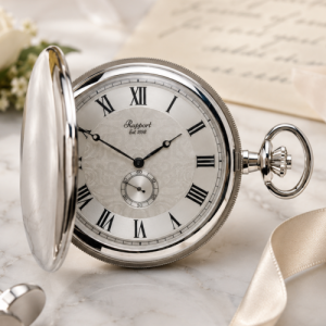 Silver Tone Polished Full Hunter Quartz Pocket Watch