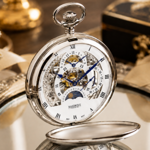 Chrome Double Hunter Dual Dial Moondial Pocket Watch
