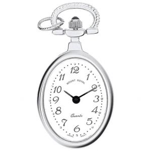 Silver Plated Open Face Quartz Oval Pendant Necklace Watch