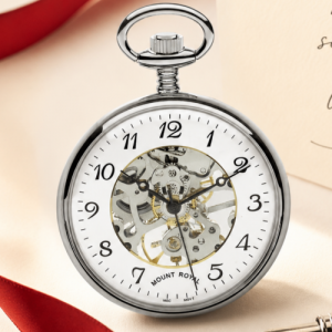 Chrome Plated Mechanical Open Face Pocket Watch with Skeletal Display