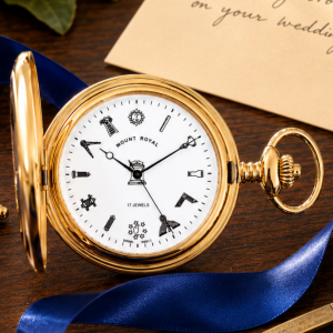 Masonic Gold Plated Full Hunter 17 Jewel Mechanical Pocket Watch