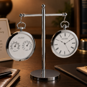 Gents Large Pocket Watch Thermometer & Hygrometer With Stand