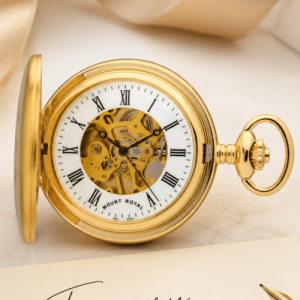 Matt Finish Gold Plated Mechanical Half Hunter Pocket Watch