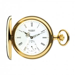 Half Hunter Gold Plated Mechanical Pocket Watch With White Face