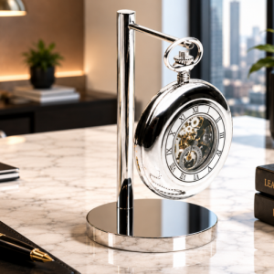 Half Hunter Mechanical Pocket Watch With Pouch & Stand