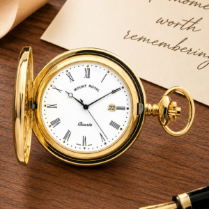 Polished Gold Plated Quartz Full Hunter Pocket Watch