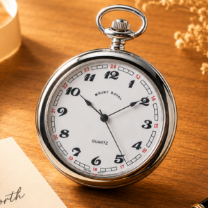 Chrome Plated Quartz Open Face Pocket Watch