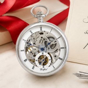 Chrome Plated 17 Jewel Mechanical Open Face/Back Pocket Watch