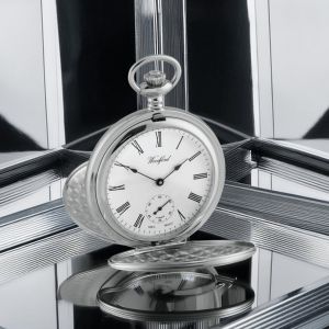 Chrome Mechanical Full Dial Double Hunter Skeleton Back Pocket Watch