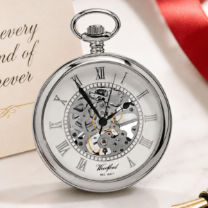 Open Face Skeleton Chrome Pocket Watch