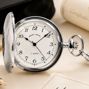 Chrome Plated Engine Turned Full Hunter Mechanical Pocket Watch
