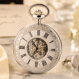 Silver Tone 17 Jewel Mechanical Half Hunter Pocket Watch
